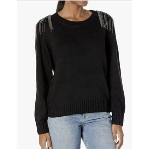 Wildfox Sympatico Black Silver Bead Fringe Sweater Medium NWT